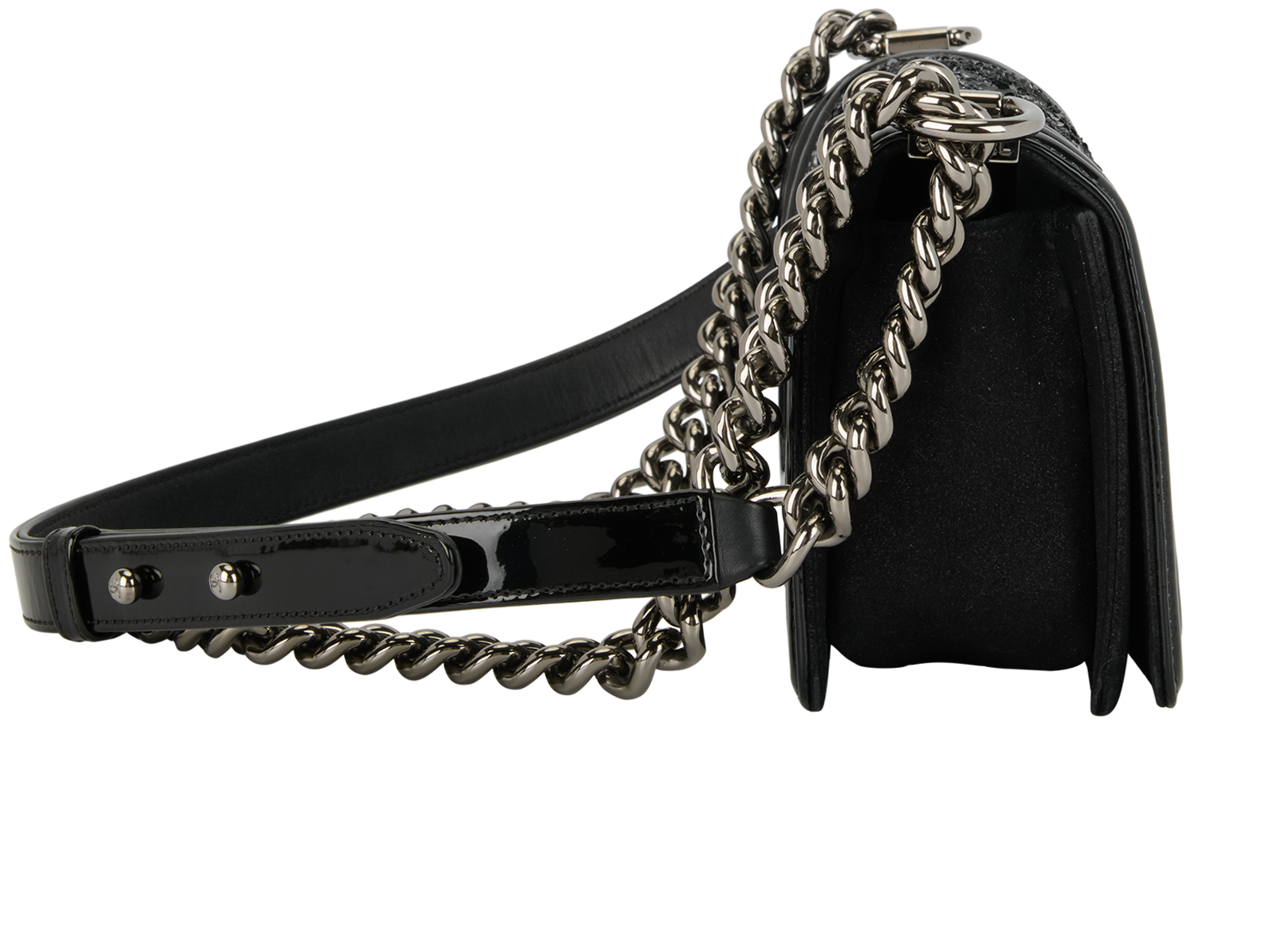 Sequin Plaid Small Boy, &pound;2,200, Handbags, Black, Patent Leather/Suede, Side view